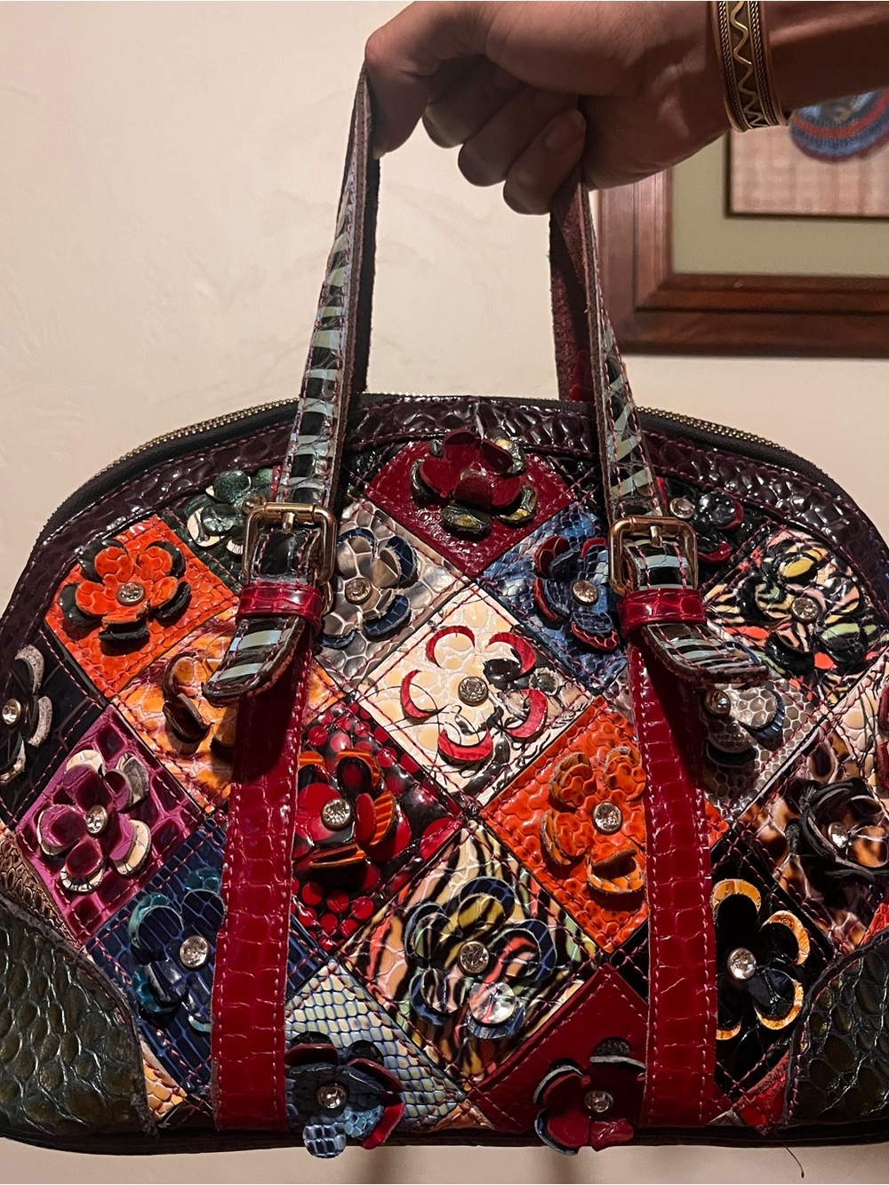 Multicolor Floral Patchwork Leather Satchel